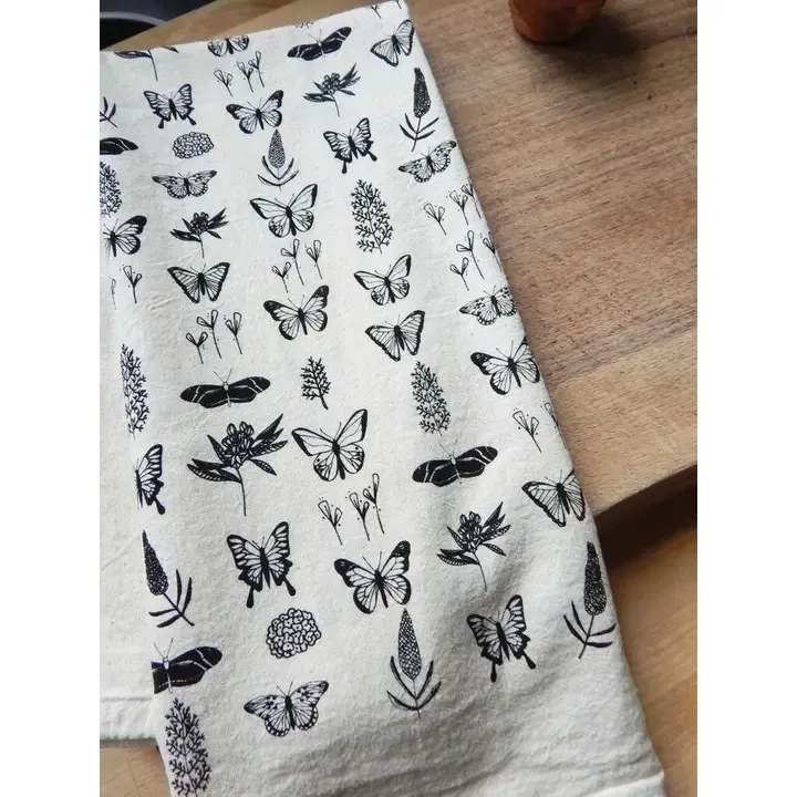 Butterfly Tea Towel - Black on Natural
