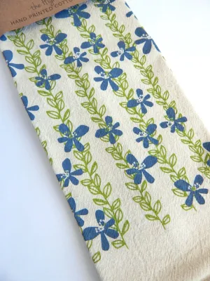 Floral Vine Towel - Dusty Blue and Green Vines on Natural Floral Vine Towel - Dusty Blue and Green Vines on Natural