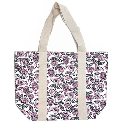 Block Printed Canvas Bag - Blossoms in Violet