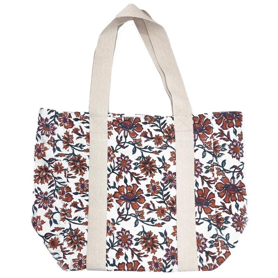 Block-Printed Canvas Bag - Amber Amaryllis