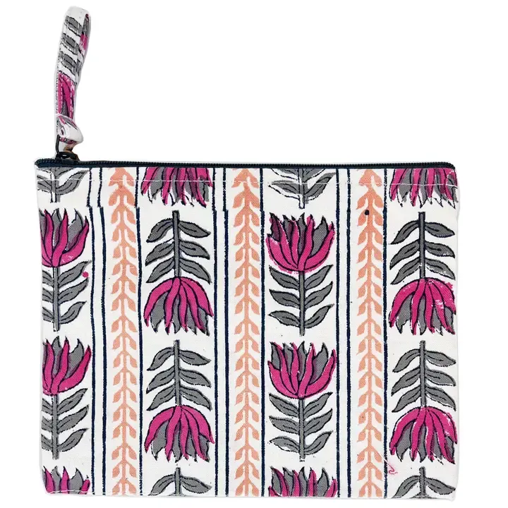 Block Printed Canvas Pouch - Sweet Pea