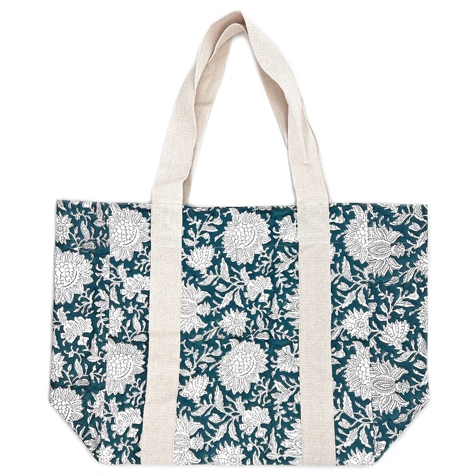 Block Printed Canvas Bag - Verdant Bloom