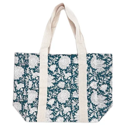 Block Printed Canvas Bag - Verdant Bloom