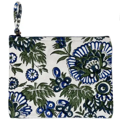 Block Printed Canvas Pouch - Forget me not