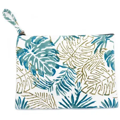 Block Printed Canvas Pouch - Paradise Palms