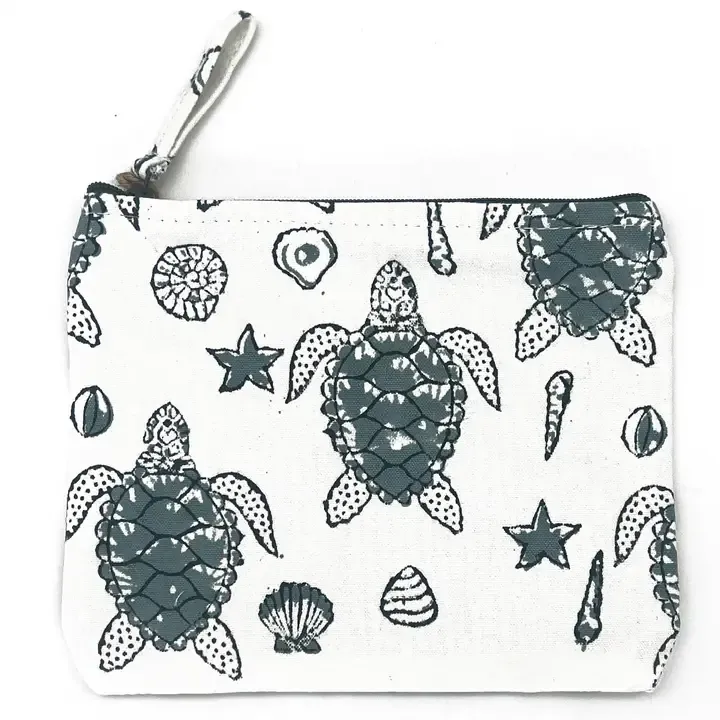 Block-Printed Canvas Pouch – Sea Turtles