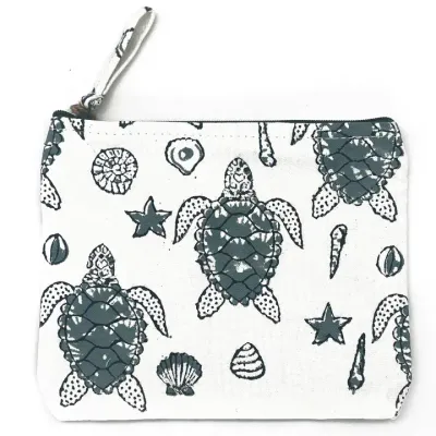 Block-Printed Canvas Pouch – Sea Turtles