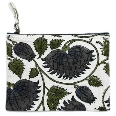 Block Printed Canvas Pouch - Blue Mist