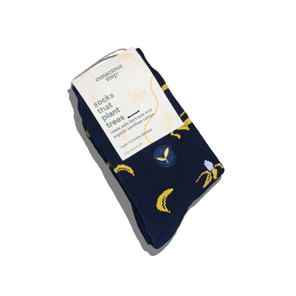 Kids Socks that Plant Trees (Navy Bananas) - Youth