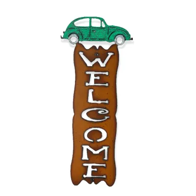 VW Bug Volkswagen Welcome Sign Outdoors Hippie Garden VW Bug Volkswagen Welcome Sign Outdoors Hippie Garden