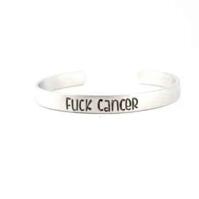 &quot;Fuck Cancer&quot; Cuff Bracelet - Your choice of pure aluminum, copper, brass or sterling silver - Aluminum