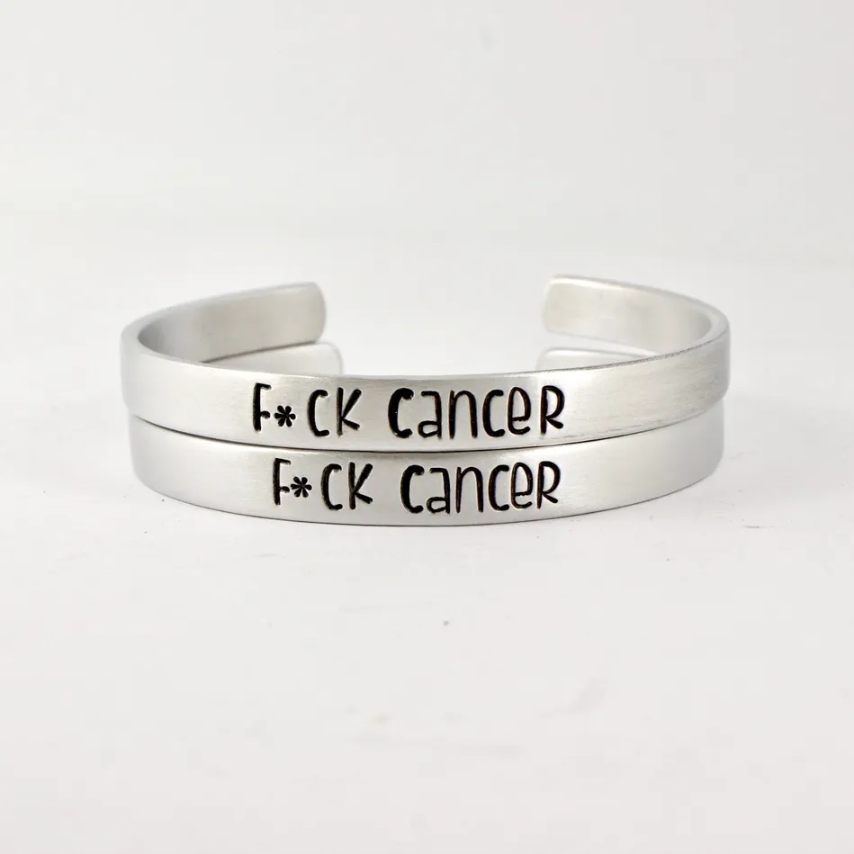 &quot;F*ck Cancer&quot; Cuff Bracelet - Your choice of pure aluminum, copper, brass or sterling silver - Aluminum Censored (Shown)