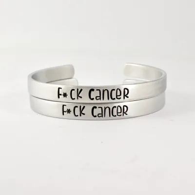 &quot;F*ck Cancer&quot; Cuff Bracelet - Your choice of pure aluminum, copper, brass or sterling silver - Aluminum Censored (Shown)