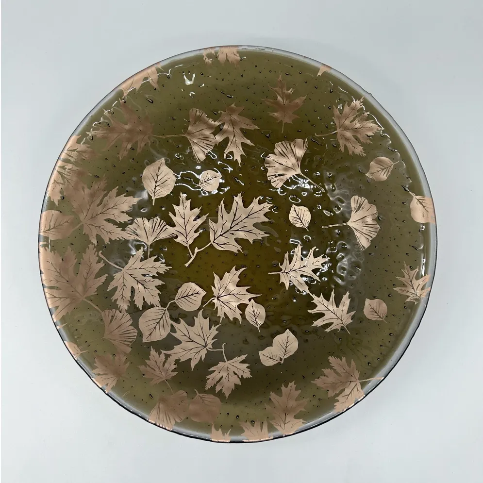 Falling Leaves Fused Glass Large 13&quot; Serving Bowl