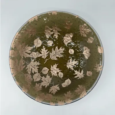 Falling Leaves Fused Glass Large 13&quot; Serving Bowl