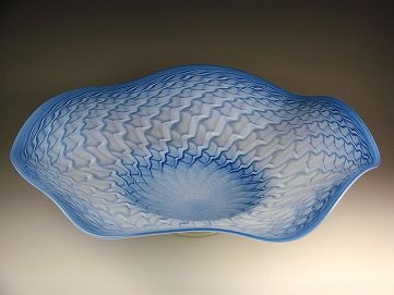 Large Fluted Bowl Blue, Silver, White 17&quot; dia.