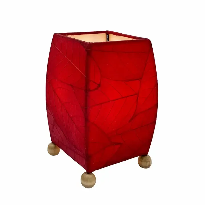 Mini Red Square Cocoa Leaf Lamp, Shade Made of Cocoa Leaves