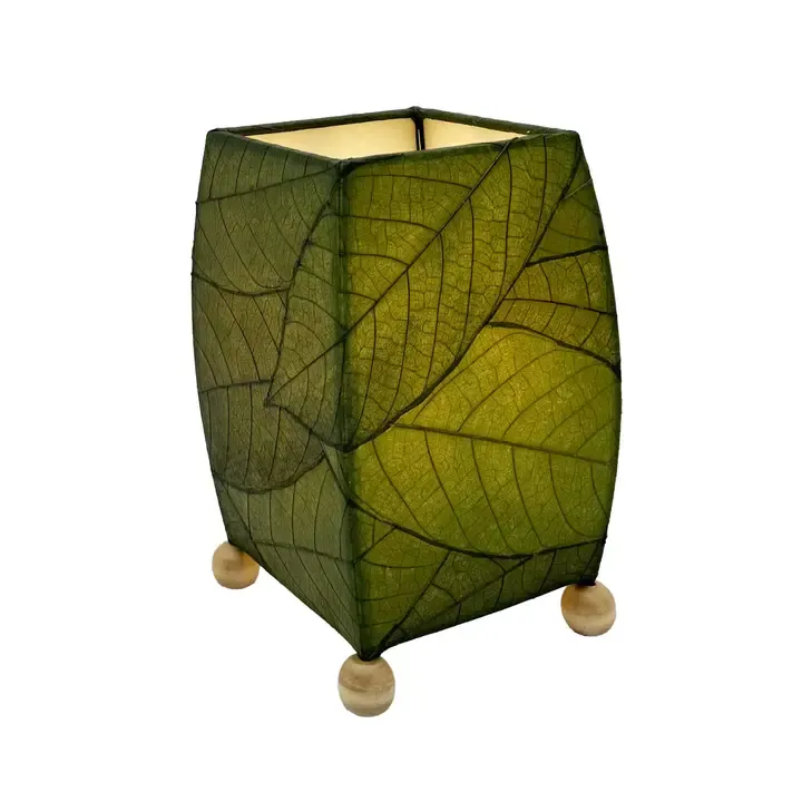 Mini  Green Square Cocoa Leaf Lamp, Shade Real Leaves