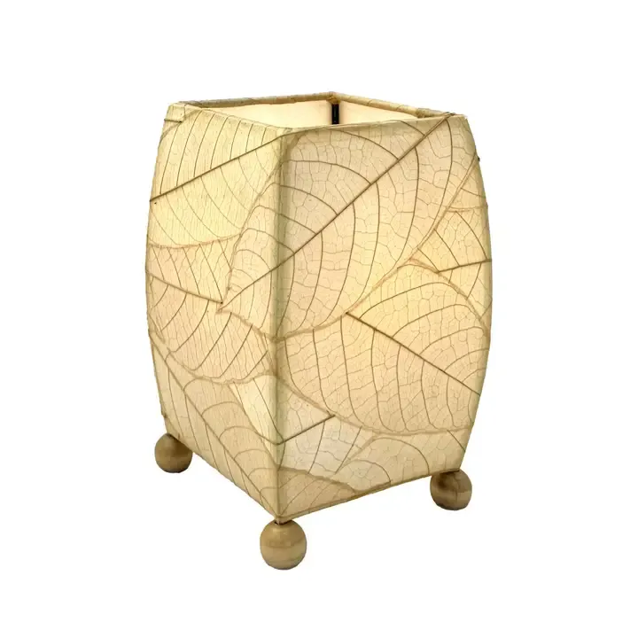 Mini Natural Square Cocoa Leaf Lamp, Cocoa Leaves on Shade