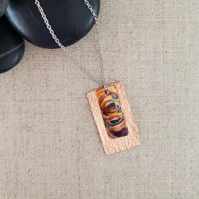 Flame Paint Copper Rectangle Layered Necklace