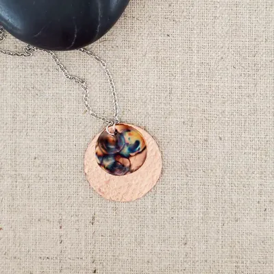 Flame Paint Copper Small Circle Layered Necklace