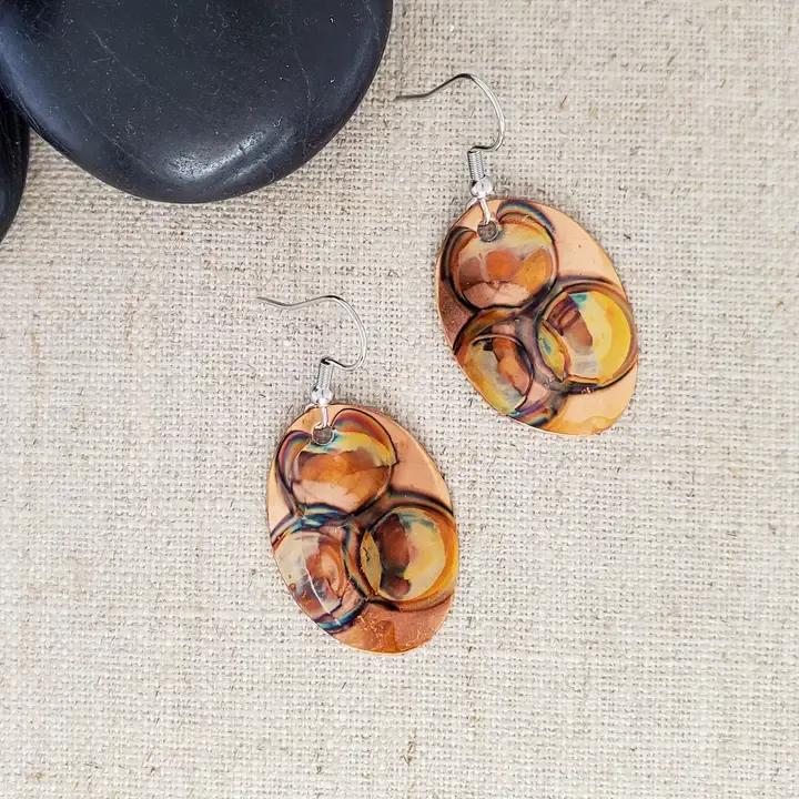 Flame Paint Copper Small Oval Earrings