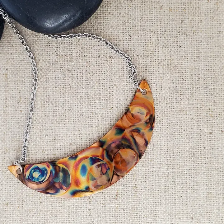 Flame Paint Small Crescent Necklace