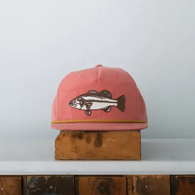 Bass Fish Patch Snap back cap, Khaki Salmon