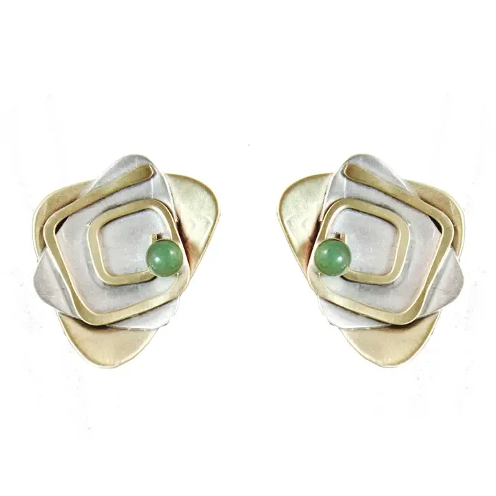E3814 Labyrinth Earrings Aventurine, Sterling and Brass