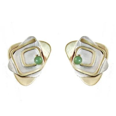 E3814 Labyrinth Earrings Aventurine, Sterling and Brass