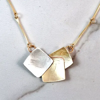 N3909 Deco Necklace Sterling and Brass
