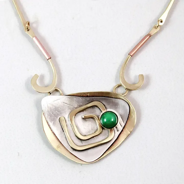 N3806 Labyrinth Necklace with Aventurine, Sterling, and Brass