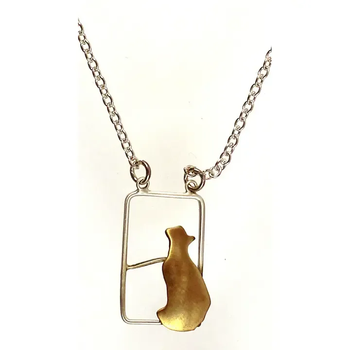 N3091 Cat in the Window Brass and Sterling Pendant/Charm Necklace N3091 Cat in the Window Brass and Sterling Pendant/Charm Necklace