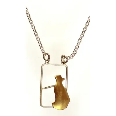 N3091 Cat in the Window Brass and Sterling Pendant/Charm Necklace