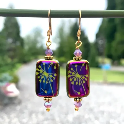 Etched Dandilion Earrings Purple Iris