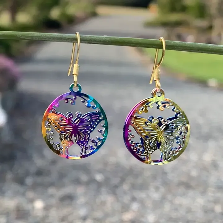 Colored Metal Earrings - Butterfly Colored Metal Earrings - Butterfly
