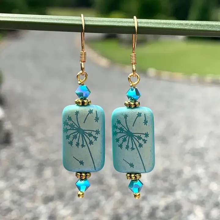 Etched Dandilion Earrings Turquoise/Blue
