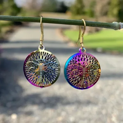 Colored Metal Earrings - Dragonfly Colored Metal Earrings - Dragonfly