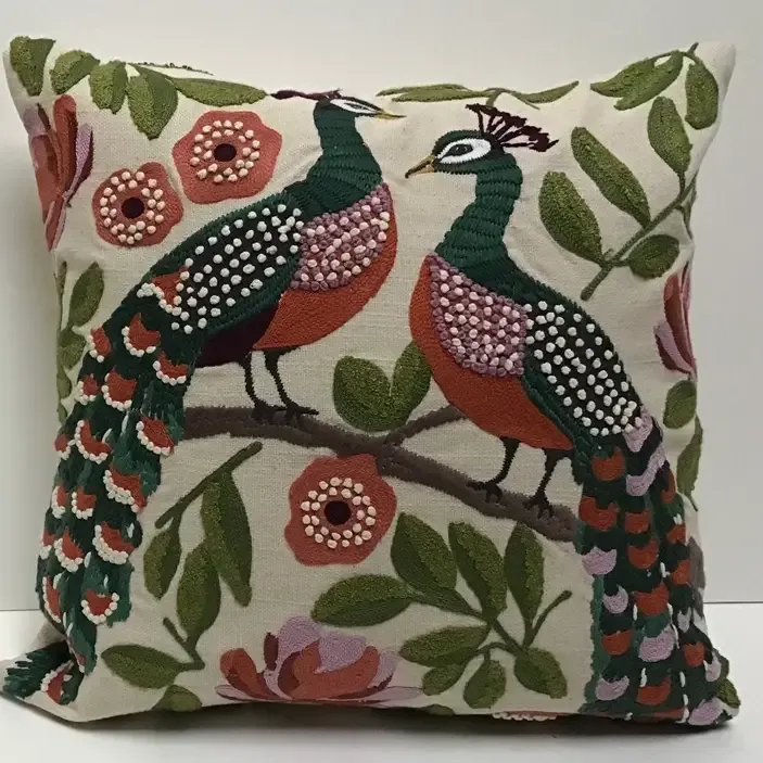 Pillow Applique/Embo 16&quot; Peacock Duo