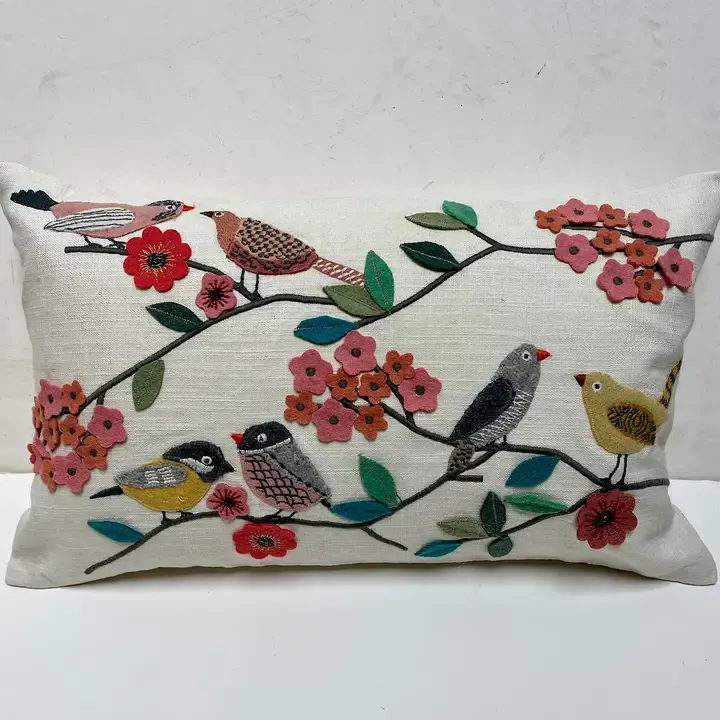 Pillow Applique/Embo 12x20&quot; Bird Flock Multi