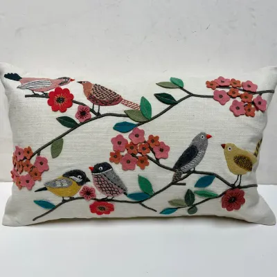 Pillow Applique/Embo 12x20&quot; Bird Flock Multi