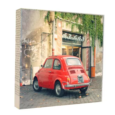 Red Fiat 5x5 Art Block | Handmade in USA