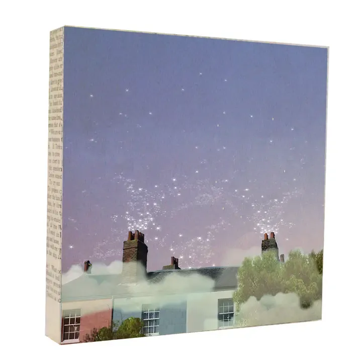 Rooftops At Night 5x5 Art Block | Handmade in USA Rooftops At Night 5x5 Art Block | Handmade in USA