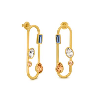 311439G Medes medium oval stud with crystals, gold
