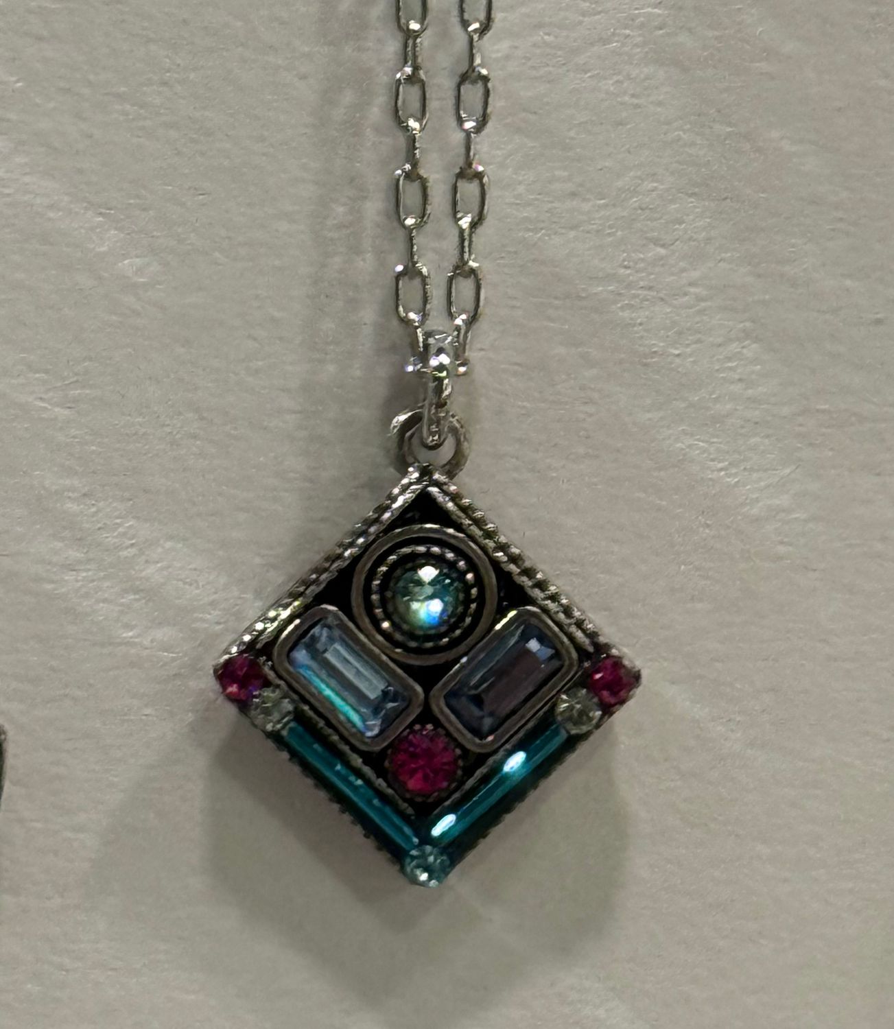 9121-LB Architectural Diamond Pendant-Light Blue Necklace