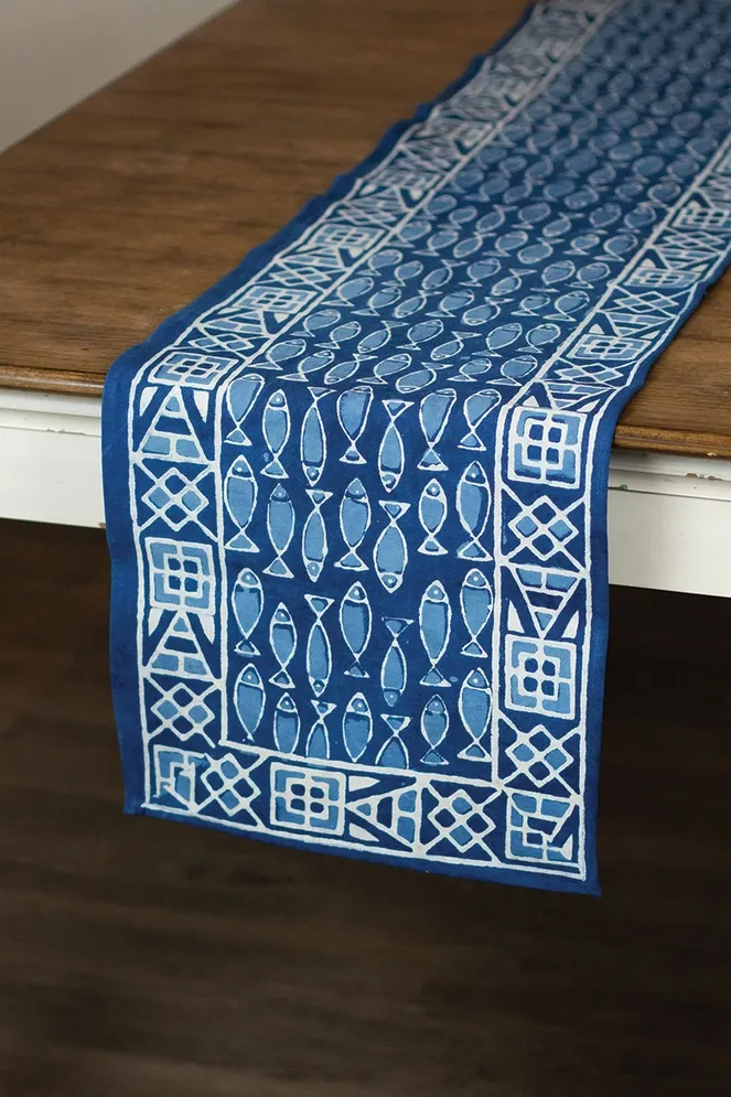 Indigo Fish Table Runner