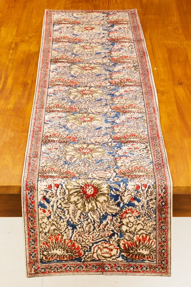 Rose &amp; Navy Kalamkari Table Runner