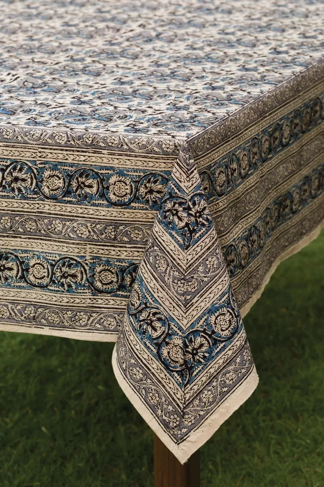 Blue &amp; Silver Kalamkari Tablecloth