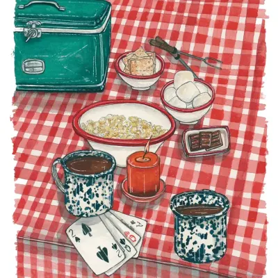 Meet Me at the Lake! Campfire Tablescape Art Print