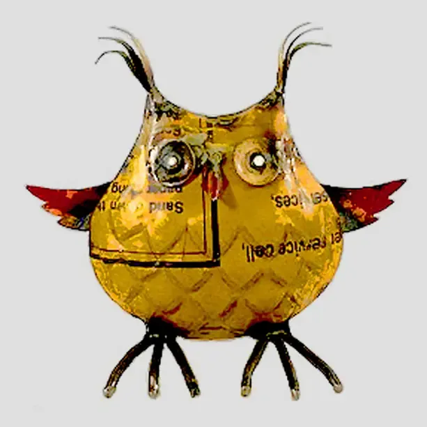 Owl Yellow Recycled Metal Animals